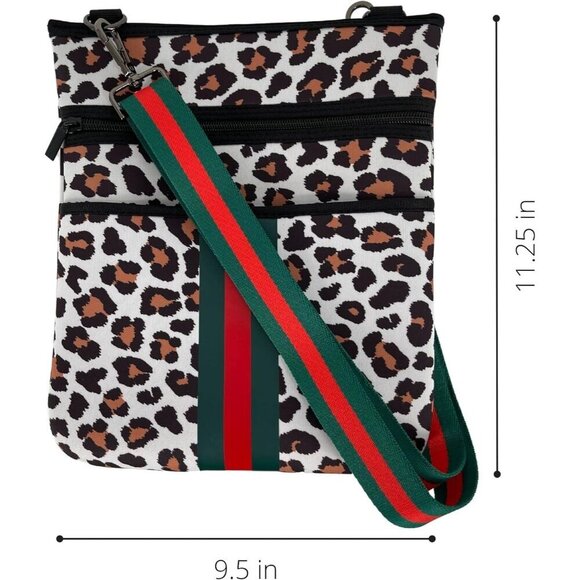 Leopard Dot Neoprene Crossbody Bag Peach Dot for Monograming Style Lightweight - Picture 2 of 3